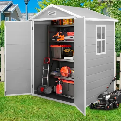 6' x 4' Outdoor Storage Shed with Reinforced Floor, Sesslife All-Weather Resin Large Backyard