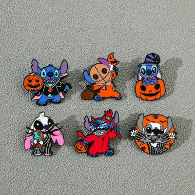 1 Set Brooch Stitch Hallowmas Pins for Backpack Accessories Lilo & Stitch Enamel Brooch Jacket Badge