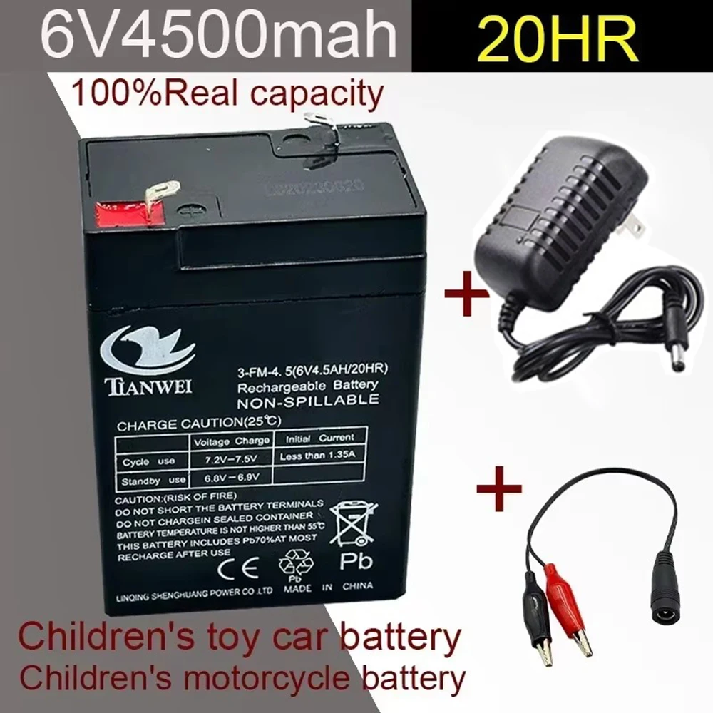 Batterie au plomb pour voitures électriques pour enfants, jouets, voitures, poussettes, batterie 24.com + chargeur, 6V, 4500mAh, nouveau