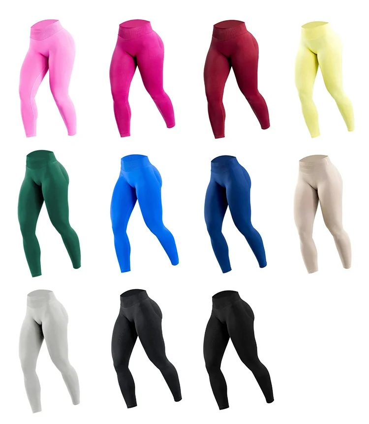 Frauen Drei Taille Gym Yoga Hosen Hohe Taille Pfirsich Gesäß Einfarbig Eng Anliegende Sport Leggings Yoga Übung Hosen Image