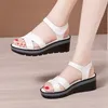 6 cm Kleine Größe 33-43 Bequeme Casual Plateau Wedges Sandalen Sommer 2025 All Match Weiche Lederschuhe Damen Sandalen Strand Mama