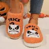 Halloween Damen Hausschuhe Lustige Cartoon Kürbis Designer Frau Schuhe Casual Winter Indoor Flauschige Rutschen Flache Schuhe Große Größe