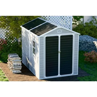 8x6 FT Resin Storage Shed, Waterproof Large Outdoor Sheds with Floor & Lockable Door & Window &