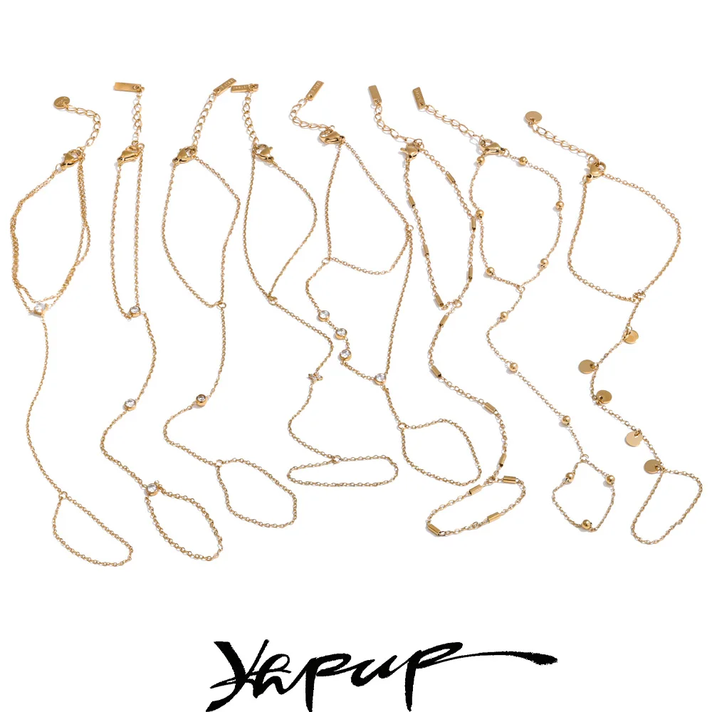 Yhpup Heißer Stil Zirkonia Runde Hand Rückseite Kette Finger Armband Armreif Edelstahl Chic Mode Schmuck Großhandel 2025, Neu Image