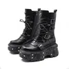 Frauen Motorrad Punk Schuhe Damen Lace-up Rock Stiefel Weibliche Metall Dekor Dicken Boden Straße Schuss Ritter Botas para Moto