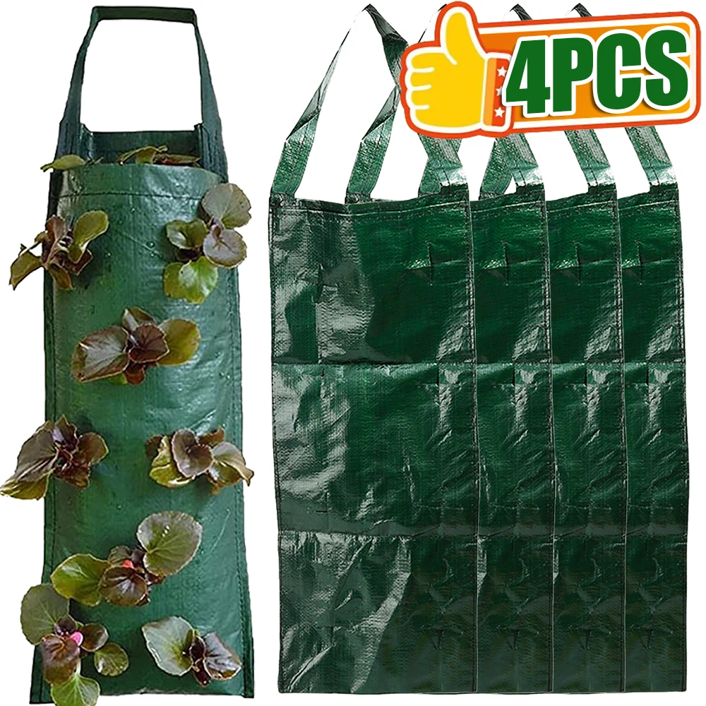 1/4Pcs Hängende Pflanze Wachsen Tasche Outdoor Kompost Sämling Pflanzer Garten Veranda Liefert Multi-Tasche Erdbeere obst Anbau Image