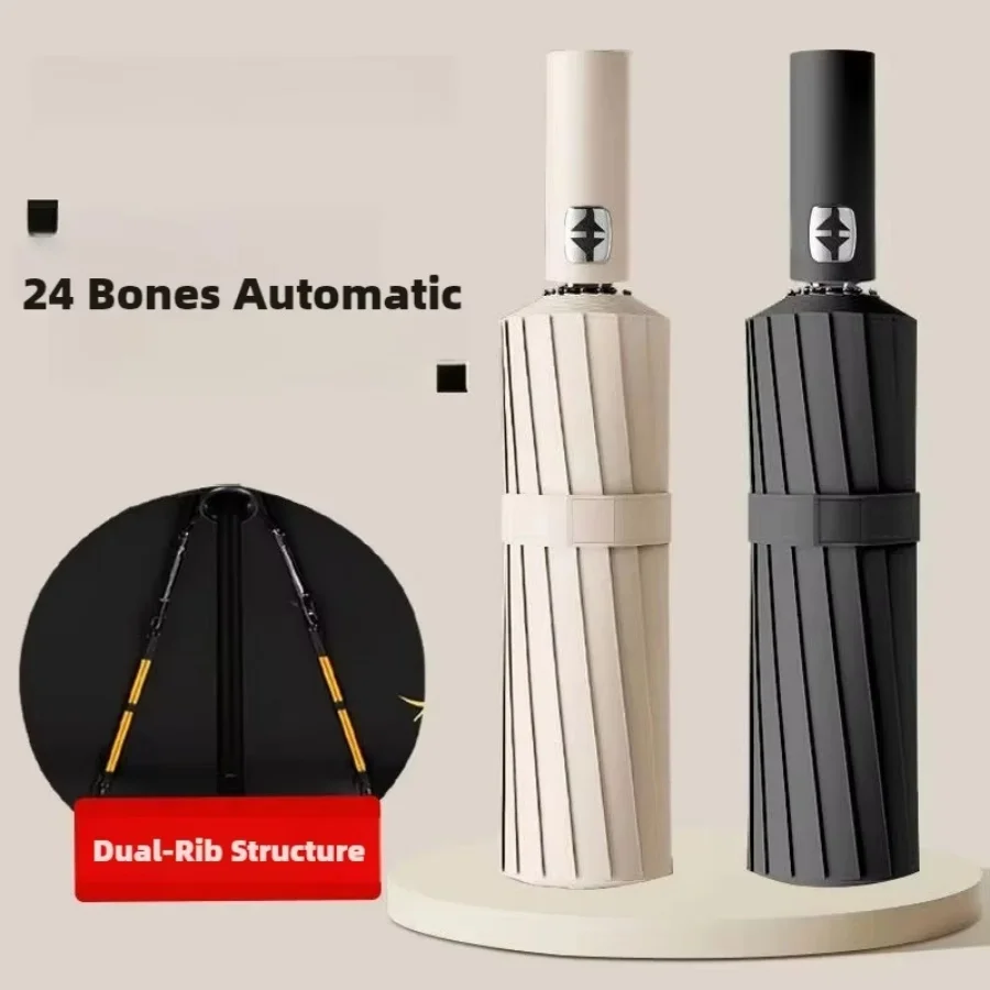 24-K-Automatikschirm, Sonnenschutz, großer kompakter Regenschirm für Regen und UV-Schutz, automatischer Sonnenschutz, Regenschirm für Reisen Image
