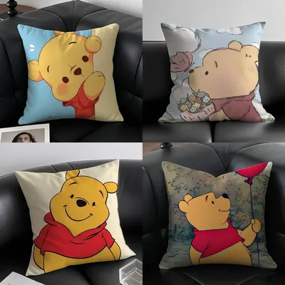 DisneyS Winnie the Pooh Kissenbezug, Anti-Dustmite-Kissenbezug, unsichtbarer Reißverschluss, seidiger, kurzer Plüsch, Sofakissenbezug Image