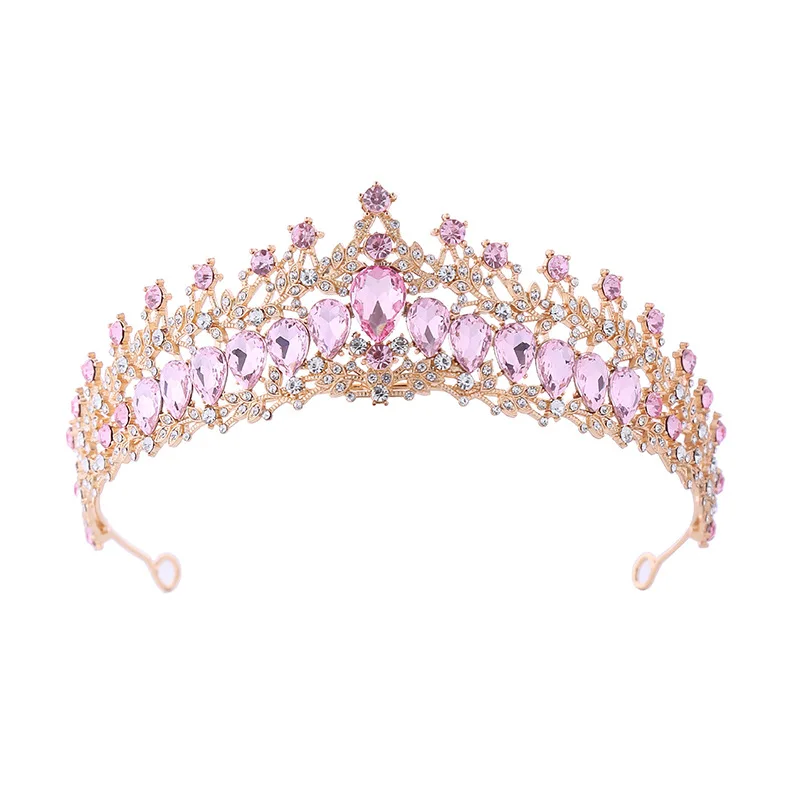Himmelblau-rosa Kristall-Königinnen-Barockkrone und Tiara-Stirnbänder, luxuriöse Braut-Haaraccessoires für Damen, Party, Hochzeit, Schleier, Diadem Image