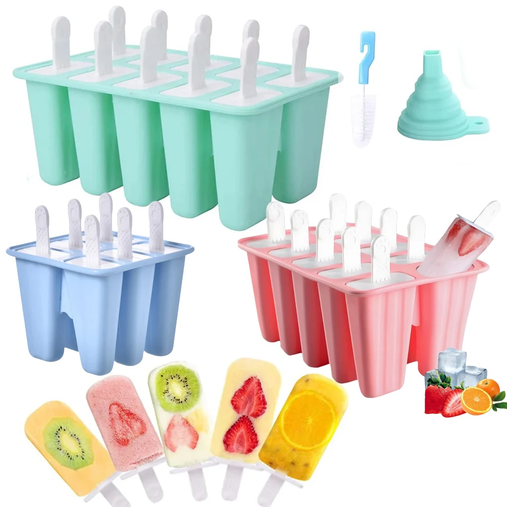 Eis am Stiel-Formen aus Silikon, 4/6/10 Mulden, Eis am Stiel-Tabletts, Gefrierschrank, selbstgemachte Eis-Formen, BPA-frei, Eis-Pop-Form mit einfacher Freisetzung Image