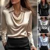 Women Loose Fit Shirt Elegant Satin Lapel Shirt for Women Swing Collar Long Sleeve Top Solid Color