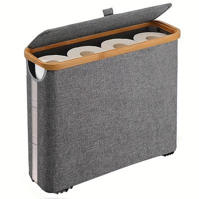 Toilet Paper Storage Basket with Lid, Bamboo Toilet Paper Storage Holder Stand Organizer for Bathroom, Toilet Paper Storage Box Container with Handle, Toilet Tissue Storage Bin for RV Closet