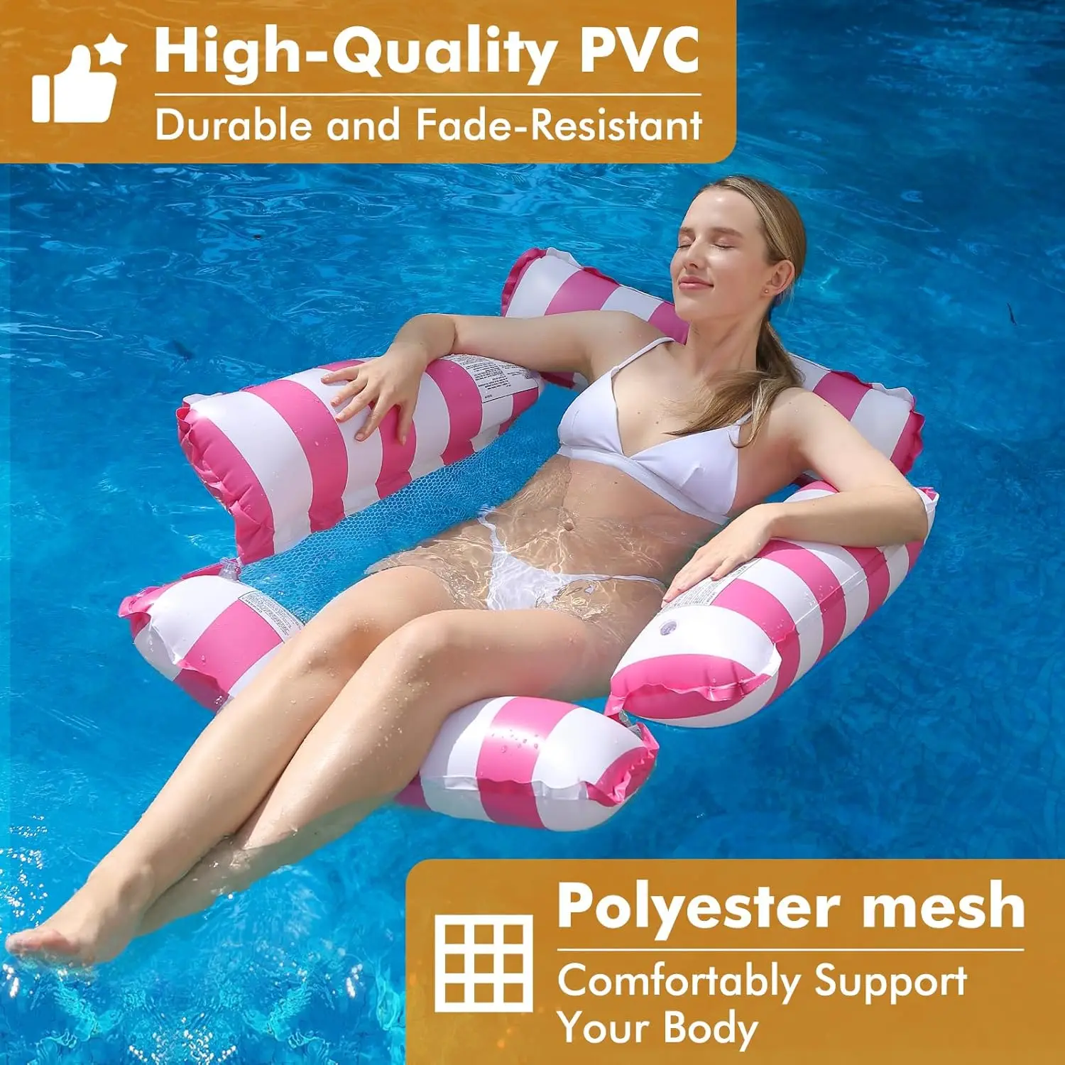 Aufblasbare Luftmatratze, PVC, bequem, gestreift, Wasser-Liegematten, tragbar, auslaufsicher, leicht, Schwimmbad-Zubehör Image