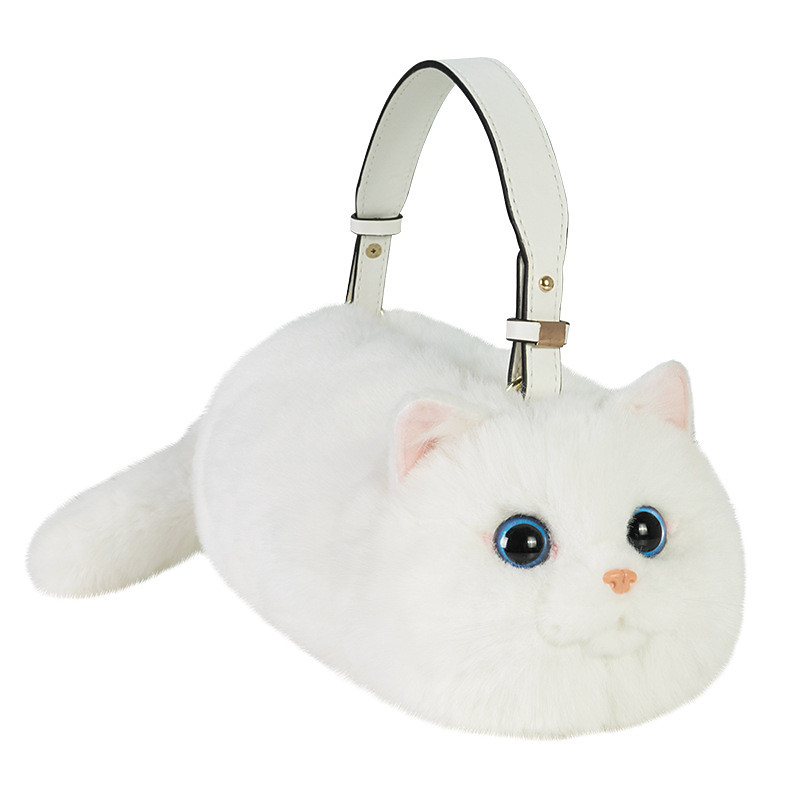 Simulated Animal Plush Toy Cat Shoulder Bag Handbag Doll Children's Toy Tricolor Plush Toy Christmas Gift