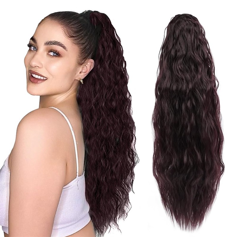 Corn Wave Drawstring Ponytail 140 Grams Natural Black Wave Ponytail Clip in Extension 22 Inches Synthetic Corn Curly Wave Ponytail for Black Women