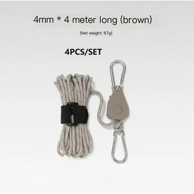4pcs/set Portable Adjustable Fix Tent High Strength Fast Release Pulley Camping Rope,Windproof Tent Guy Lines with Ratchet Tensioner for Tarp, Canopy, Hammock, Outdoor Shelter