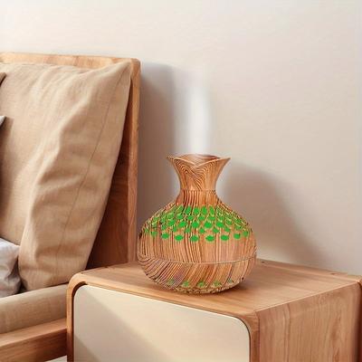 Wood Grain Humidifier-Flower Shape Mini Humidifier with Cool Mist Humidifier for Bedroom/Desk/Car/Office,2 Mist Mode Waterless Auto Shut-Off, 7 Colors Lights Changing with USB