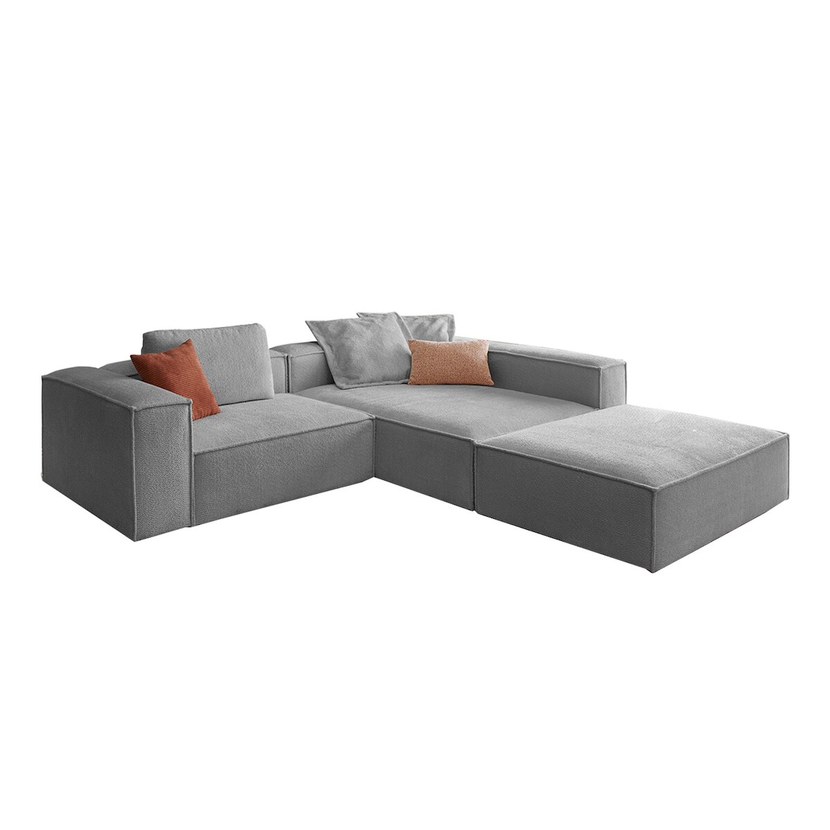 KAWOLA Sofa CARMO Ecksofa Stoff grau mit Hocker Recamiere rechts Image