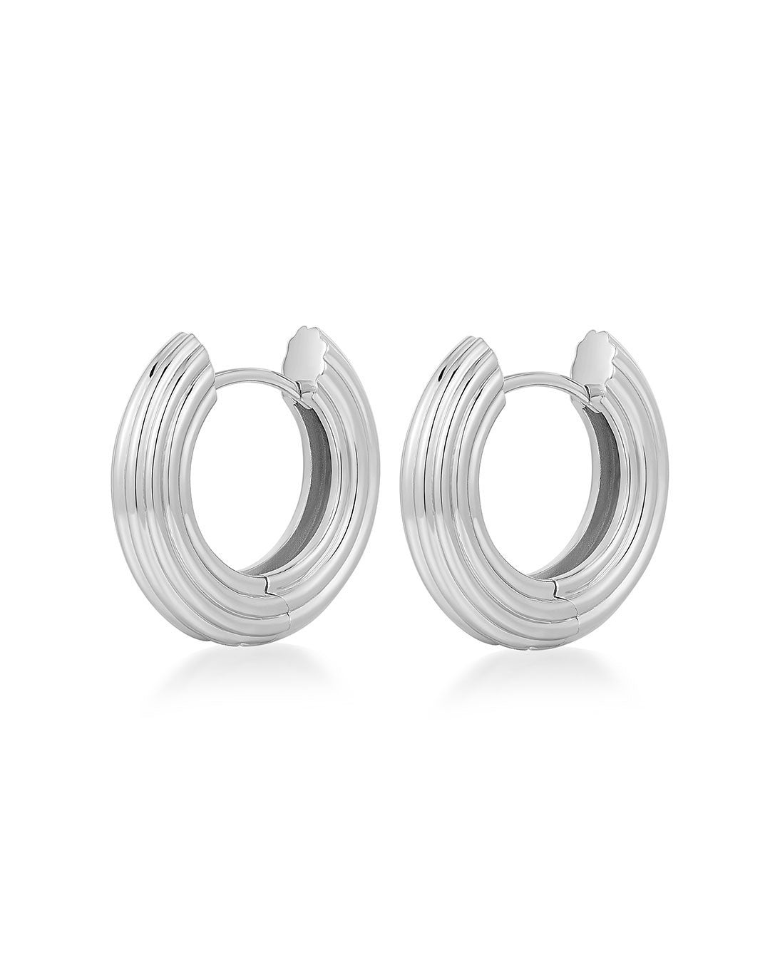 Plus Size Women's The Mini Ridged Amalfi Hinge Hoops- Silver by LUV AJ in Silver (Size OS)