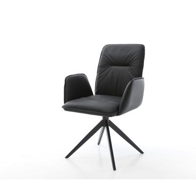 DELIFE Drehstuhl Vinja-Flex Echt-Leder Schwarz Kreuzgestell breit Schwarz 360° drehbar Wippfunktion, Esszimmerstühle Image