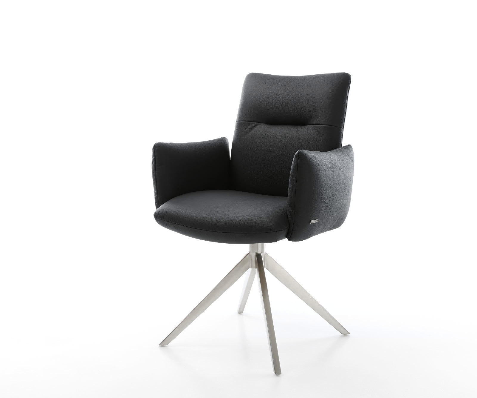 DELIFE Drehstuhl Jova-Flex mit Armlehnen Echt-Leder Schwarz Kreuzgestell breit Edelstahl 360° drehbar Wippfunktion Taschenfederkern, Esszimmerstühle Image