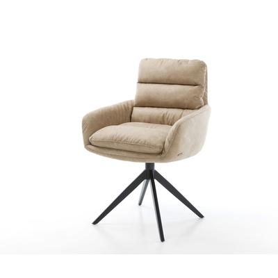 DELIFE Drehstuhl Abelia-Flex mit Armlehnen Mikrofaser Beige Vintage Kreuzgestell breit Schwarz 360° drehbar Wippfunktion, Esszimmerstühle Image