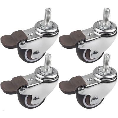 4 Lenkrollen mit Bremse, 38 mm, M8 x 20 mm, Gewinderollen, Möbelrollen, Tragkraft 88 kg, Image