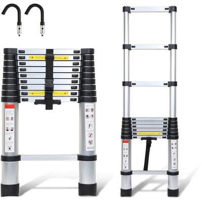 SWANEW Teleskopleiter Silber 2.6m Mit Haken Ausziehleiter bis 150kg Stabil Aluminium Anlegeleiter Image