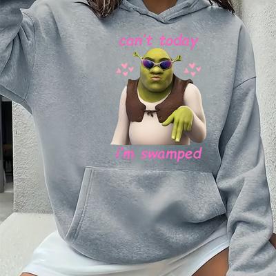 TEMU 1pc Women's Printed Hoodie With Kangaroo Pocket - Polyester Knit Fabric, Stretch, All- Style Hooded Sweatshirt Image