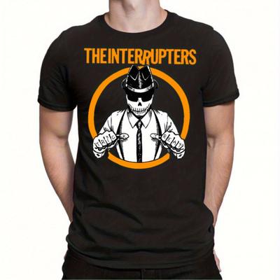 TEMU The Interrupters Retro Graphic T-shirt- Men's Bohemian Style Black Crew Neck Tee With Vintage Print, S5xl, Perfect Gift For Music Lovers, Band T Shirts Image