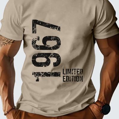 TEMU | Men's 1967 Edition Graphic T-shirt - Retro Print, Short Sleeve, Crew Neck, Stretchy Polyester Blend, Ideal For Summer , Casual Summer Wear | Vintage Print Shirt | Breathable Fabric, Cute Shirt Image