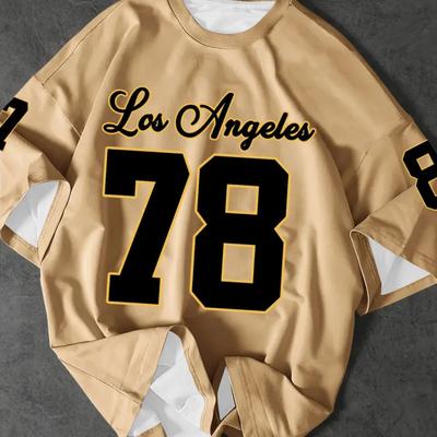 TEMU Men's Los Angeles 78 Print T-shirt - Casual Athletic Style, Comfortable Round Neck Short Sleeve Tee, Breathable Fabric, Summer Wear, Everyday Tshirt | Sporty Design | Image