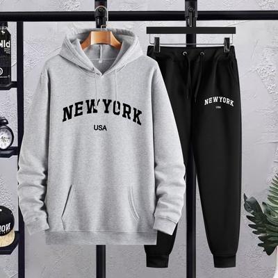 TEMU New Print, Men's 2pcs Outfits, Casual Hoodies Long Sleeve Pullover Hooded Sweatshirt And Drawstring Sweatpants Joggers Set For , Men's Clothing Image