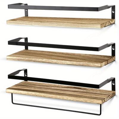 TEMU 3pcs Floating Shelves Wall Mounted Storage Shelves, Rustic Shelves, Decorative Wall Shelf Set Of 3, Floating Shelves For Bathroom, Bedroom, Living Room, Kitchen, Office Image