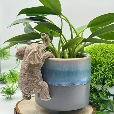 TEMU Adorable Hanging Elephant Planter - Resin Garden & Balcony Decor For , Aesthetic Indoor/outdoor Plant Holder, Perfect Gift For Home And Garden, Elephant Decor Image
