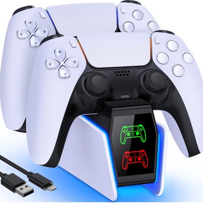 TEMU Ps5 Controller Charging Station, Sets Charging Station For Dualsense Wireless/edge Controller, Charging Station For Playstation 5 Controller With 2h Fast Charge/cool Rgb Light For Christmas Gift Image
