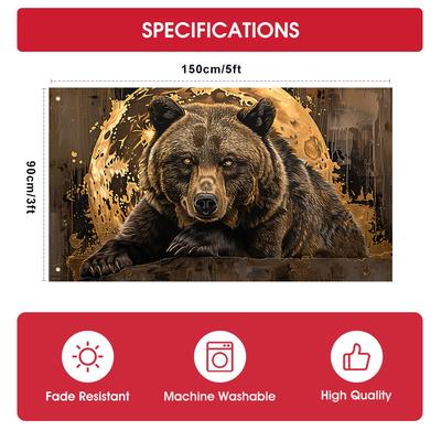TEMU 2d Door Banner, 1pc Bear Artistic 2d Banner Flag, 3x5ft - Polyester Outdoor Decor With For Garden & Seasonal Image