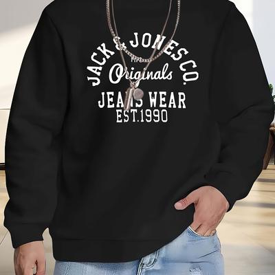 "TEMU Men's "jack & Company" Graphic Crewneck Sweatshirt - Casual, Breathable Polyester, Loose Fit, Ideal For Fall/, Essential Clothing||, Sweater Shirt" Image