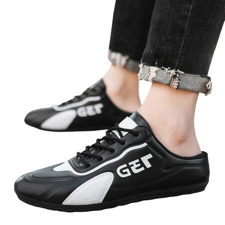 Dakaela Men s Slip on Mule Sneakers Wide Backless Tennis Shoes Closed Toe Lace up Flat Loafers Black 9.5