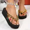Women's Luxury Rhinestone Decor Wedge Flop Flops 2025 Summer Clip Toe Chunky Platform Sandals Woman Light Beach Slippers Slides