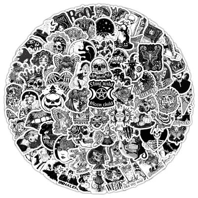 100PCS Schwarz und Weiß Gothic Wasserdichte Graffiti Aufkleber für Helm Fahrrad Hand Konto Federmäppchen Aufkleber LanLanStickersWorld Image