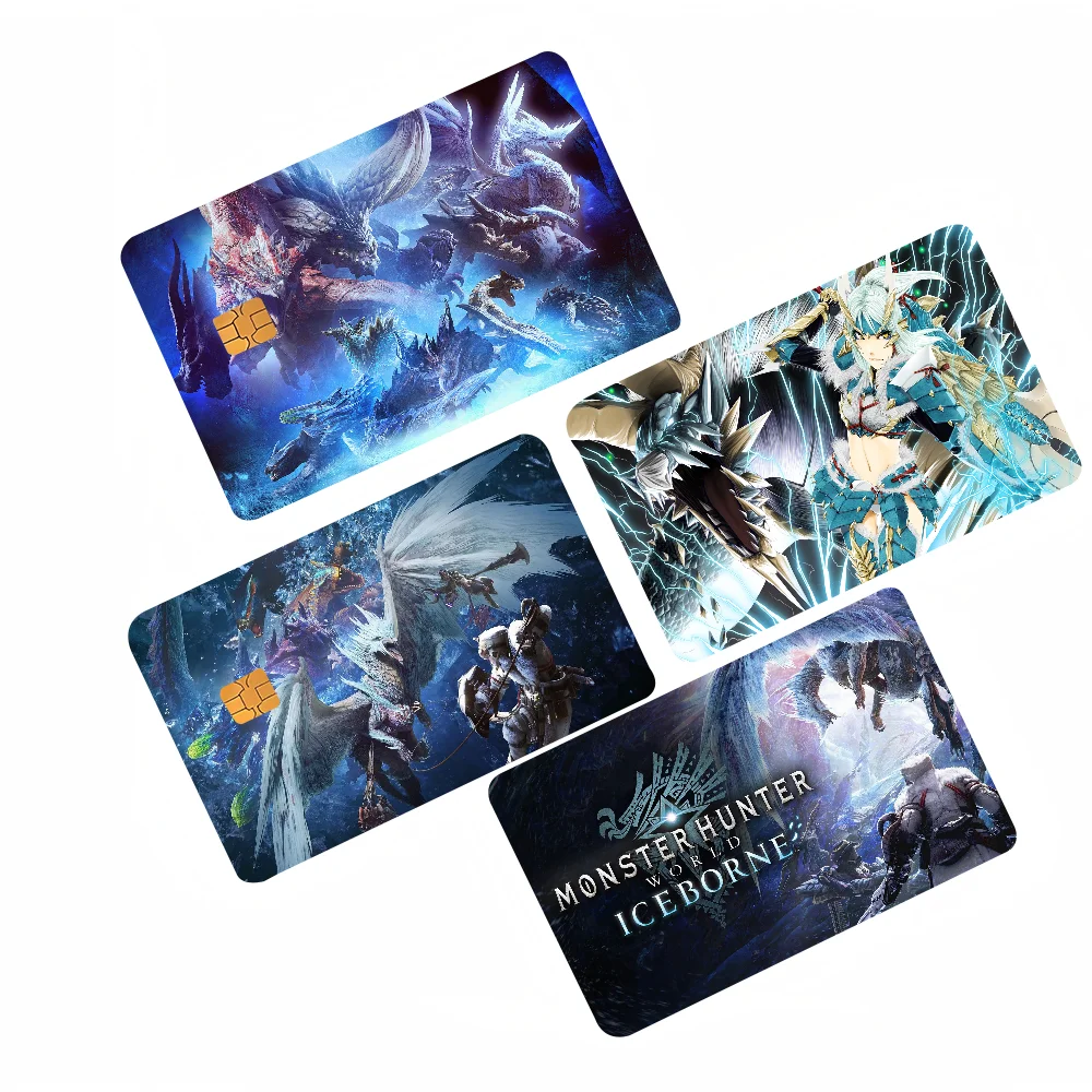 Monster Hunter Cartoon 4 stücke 1Set Kreditkarte Haut Aufkleber Für Bank Karte Bus Metro Karte Aufkleber Wasserdicht Frauen geschenk Image