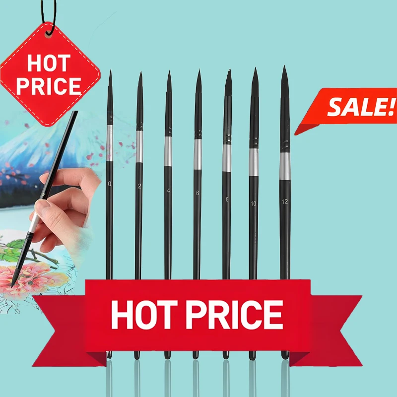 Packung mit 7 Zeichnungen mit runder Spitze, Skizzieren, Kritzeln, Acryl, Gouache, Aquarell, chinesische Malerei, Zeichenpinsel. Image