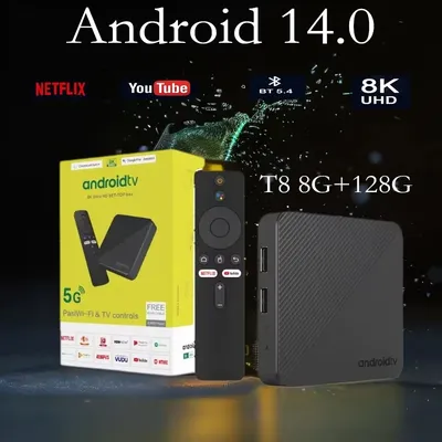 T8 Android14 TV Box 8K Dual WiFi BT5.4 Allwinner H313 Google Voice Media Set Top Box Media Player mit Google Voice Assistant