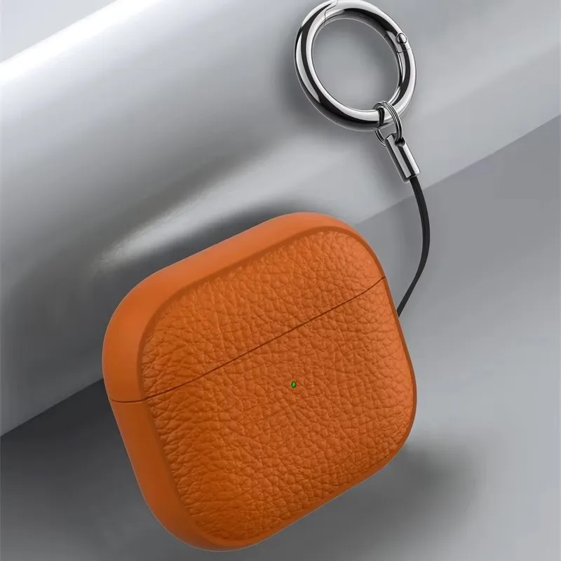 Luxuriöse Kopfhörerhülle mit Litschi-Hautmuster für AirPods 4, 3, 2, 1, mit Haken, Schutzhülle, weiche Abdeckung für AirPods Pro 1. 2. Generation Image