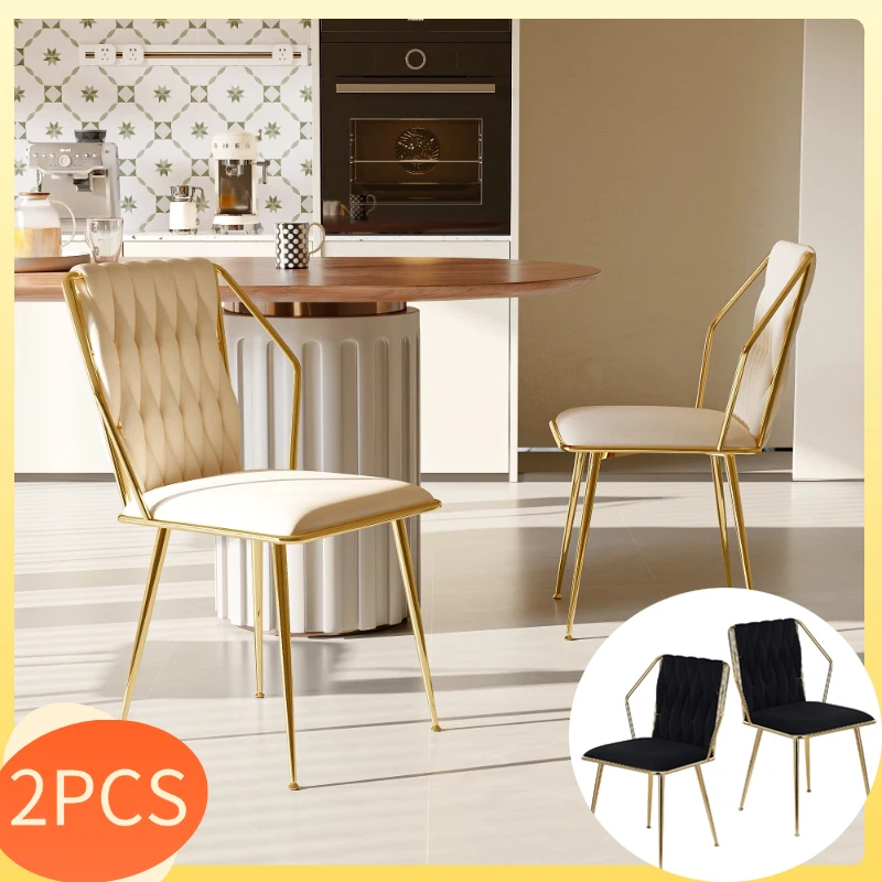 Creahappy Esszimmerstuhl-Set (2 Stück) – Vergoldeter Esszimmerstuhl mit gerader Rückenlehne – Esszimmerstuhl mit Metallfüßen