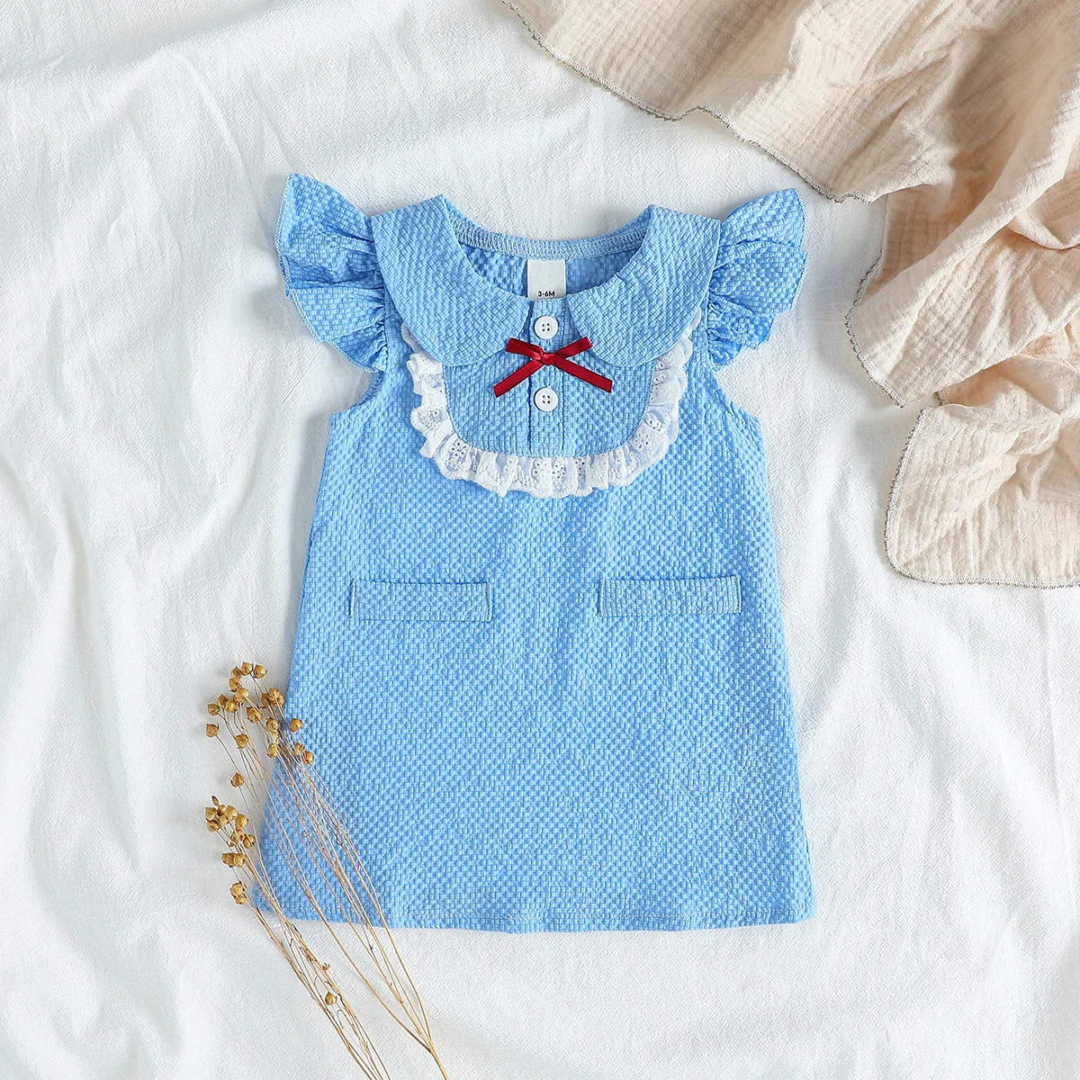 Mädchen Stilvolle Baby 2025, Prinzessin Kleid Neue Sommer Solide Mädchen Kleid Mit Schleife Koreanische Casual Mädchen Kleid Für 1-3Y Image