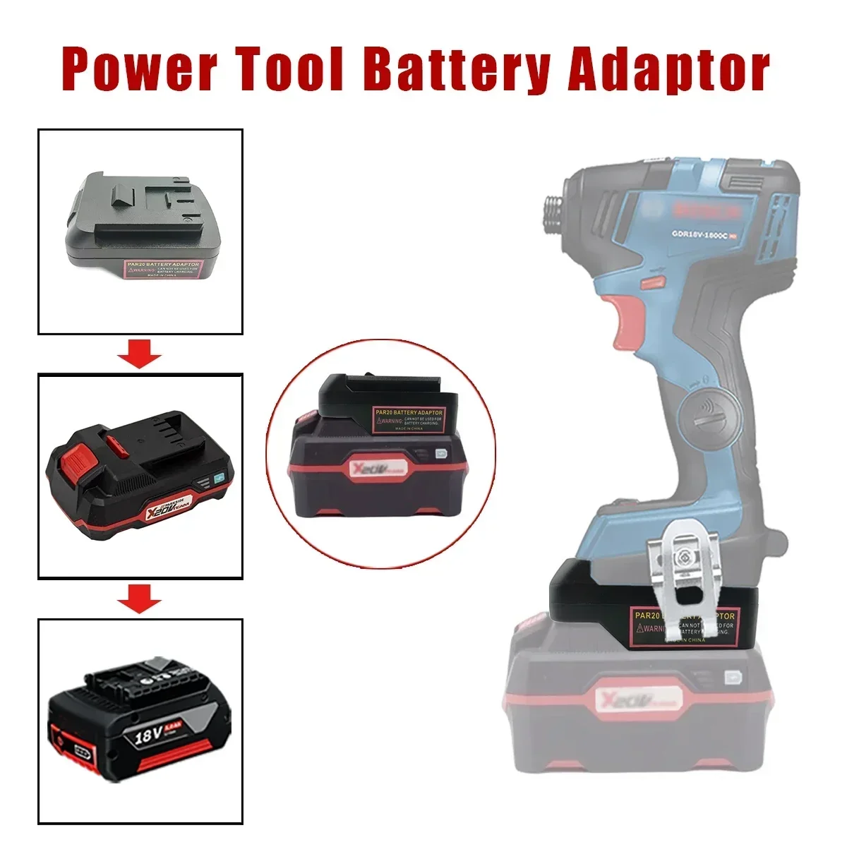 Batterie-Adapter-Konverter für Parkside 20 V Lithium-Batterien, wandelt sich in die 18-V-Lithium-Batterie-Elektrowerkzeuge der Bosch BAT-Serie um Image