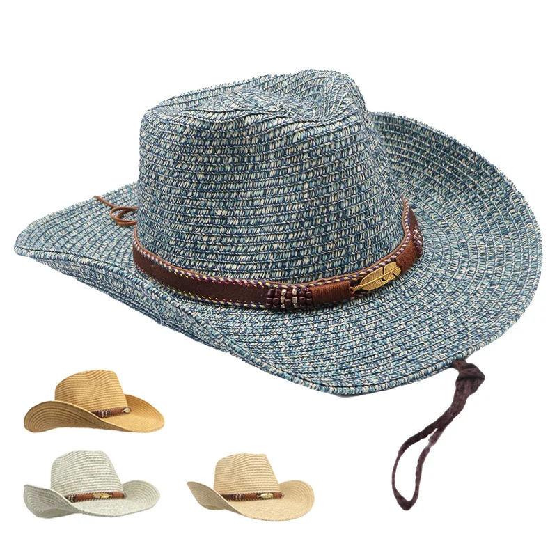 Sommer Western Cowboy Zylinder Retro Stil Sonnenschirm Cowboy Strohhut Image