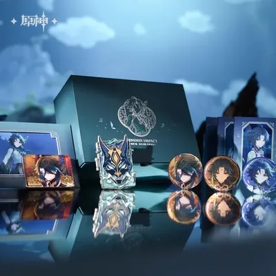[Genuine] Game Genshin Impact Xiao Gifts Box Set Cartoon Animation Metal Brooch Desktop Decoration